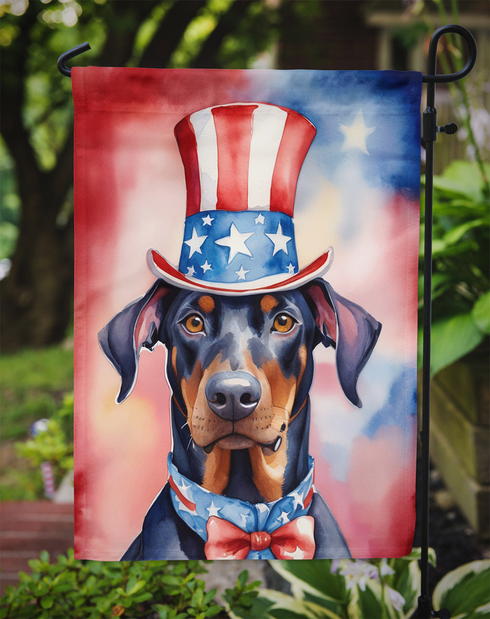 Doberman Pinscher Patriotic American Garden Flag