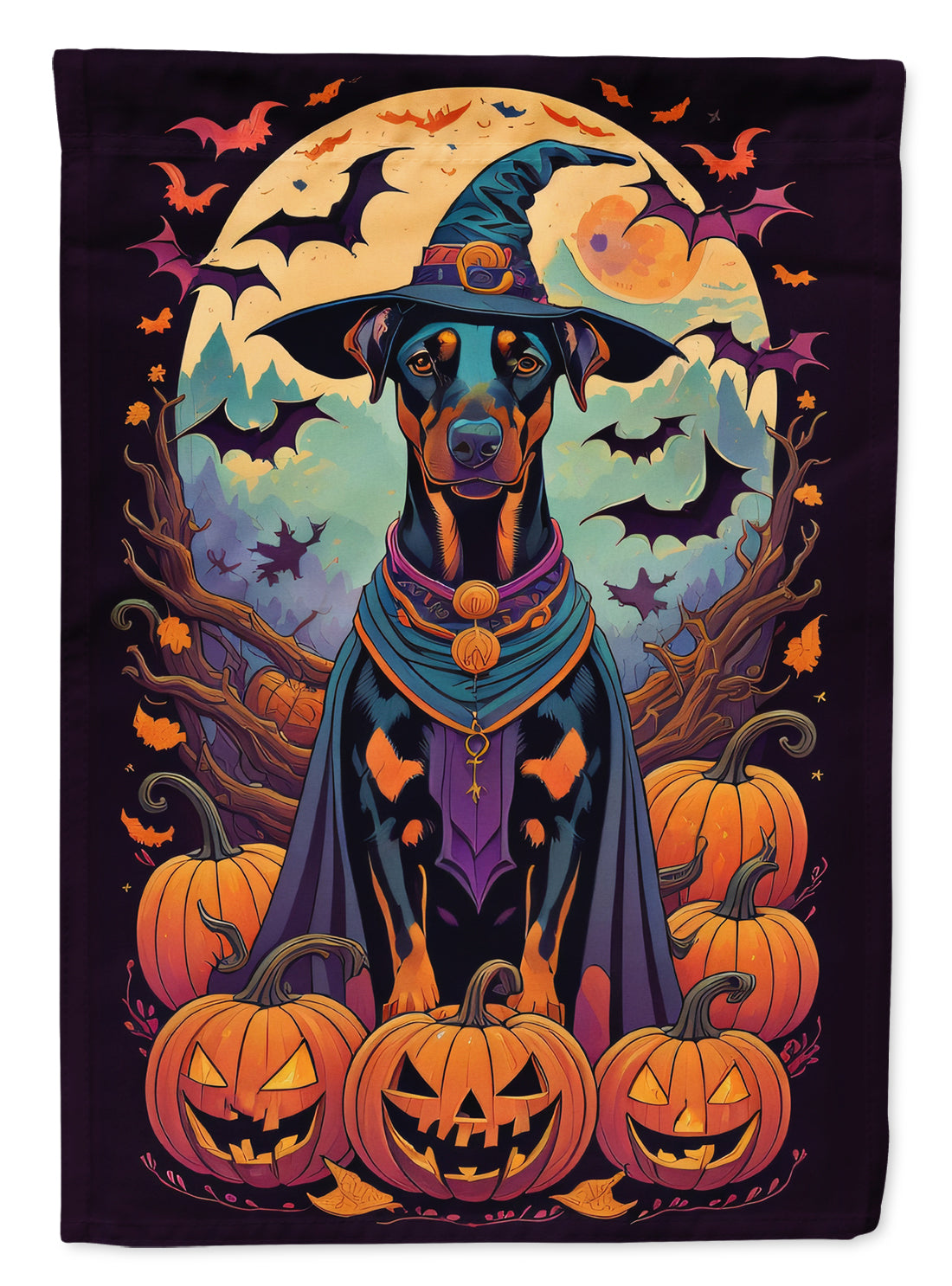 Doberman Pinscher Witchy Halloween Garden Flag